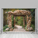 Aperturee - Aperturee Summer Floral Arch Pavilion Forest Path Photo Backdrop